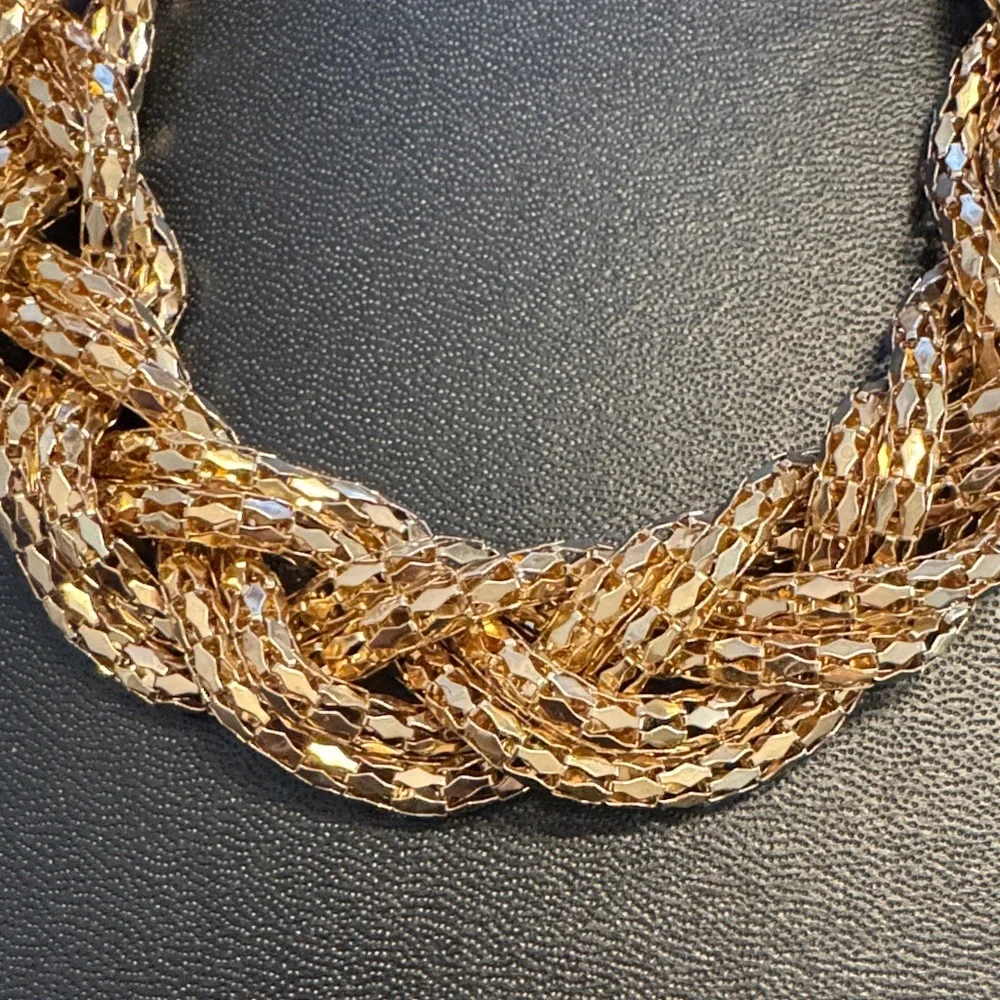 Lightweight Gold Tone Braided Statement Necklace